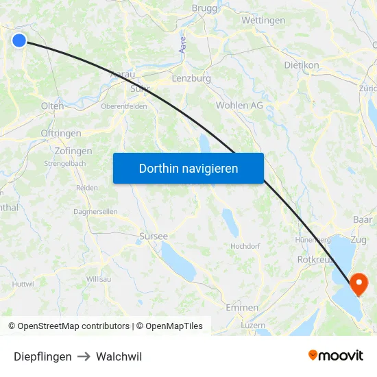 Diepflingen to Walchwil map
