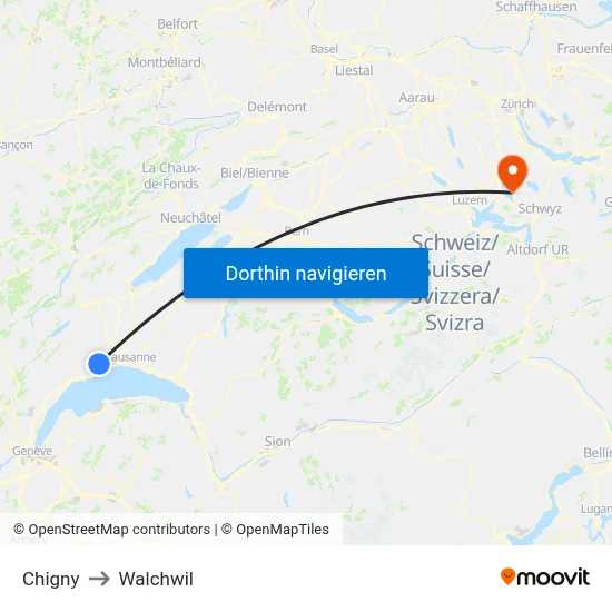 Chigny to Walchwil map