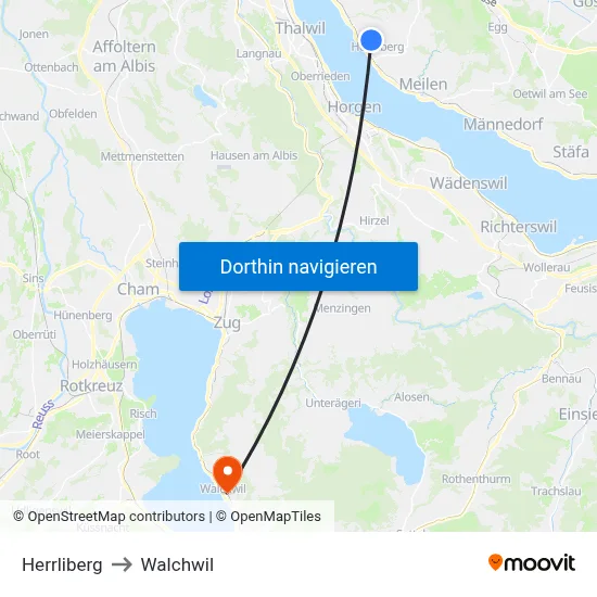 Herrliberg to Walchwil map