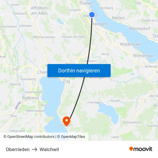 Oberrieden to Walchwil map