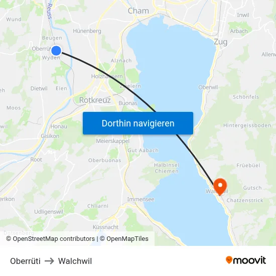 Oberrüti to Walchwil map