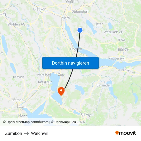 Zumikon to Walchwil map