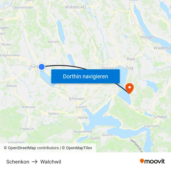 Schenkon to Walchwil map