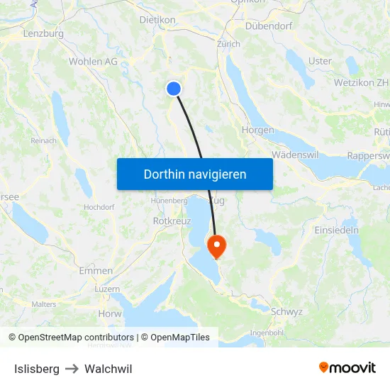 Islisberg to Walchwil map