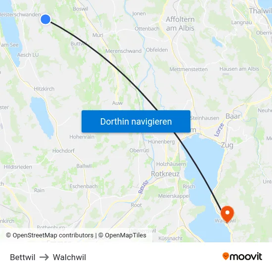 Bettwil to Walchwil map