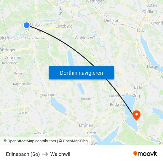 Erlinsbach (So) to Walchwil map