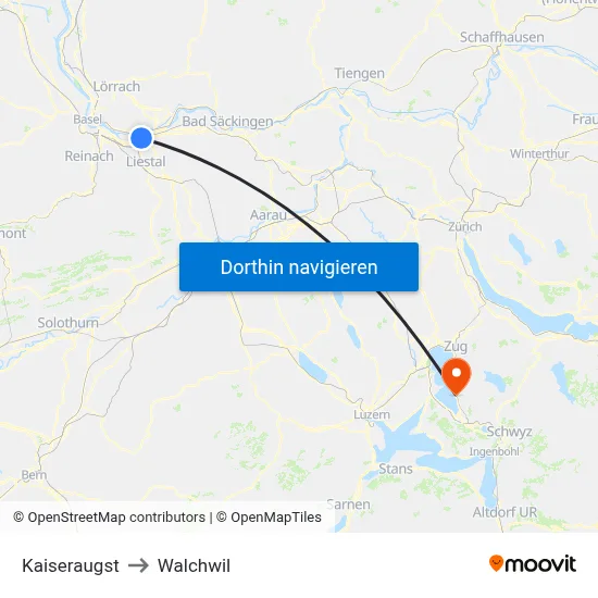 Kaiseraugst to Walchwil map