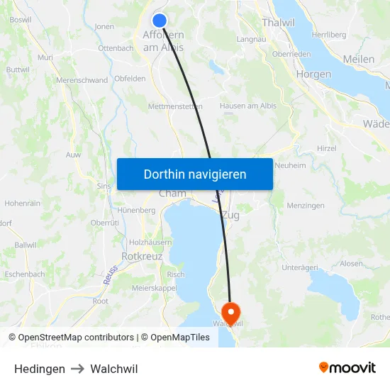 Hedingen to Walchwil map