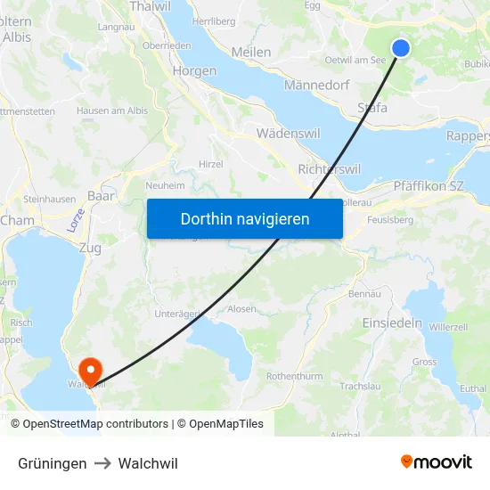Grüningen to Walchwil map