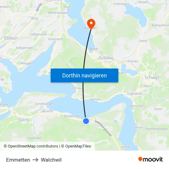Emmetten to Walchwil map
