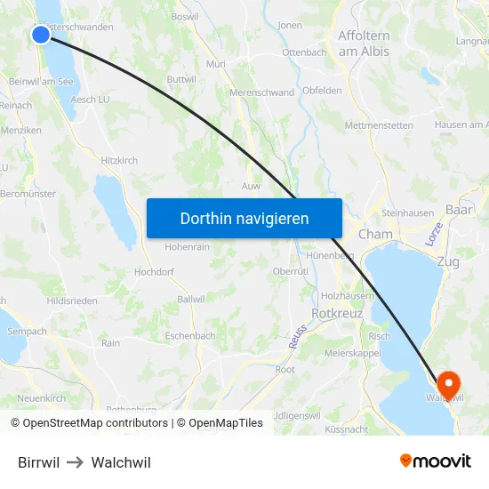 Birrwil to Walchwil map