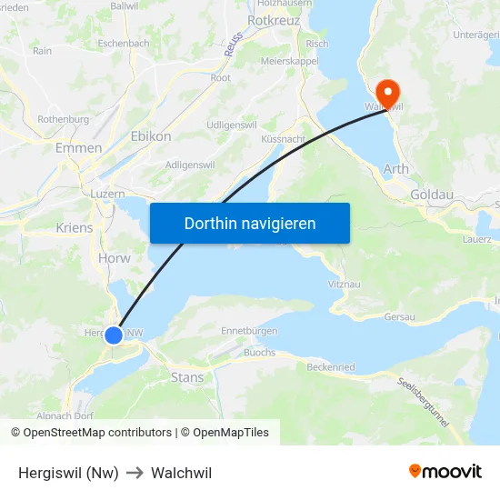 Hergiswil (Nw) to Walchwil map