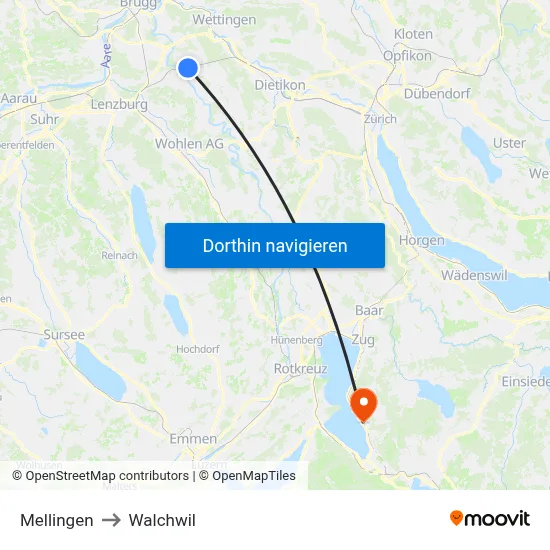 Mellingen to Walchwil map