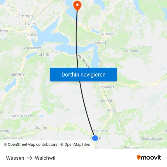 Wassen to Walchwil map
