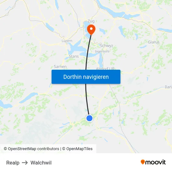 Realp to Walchwil map