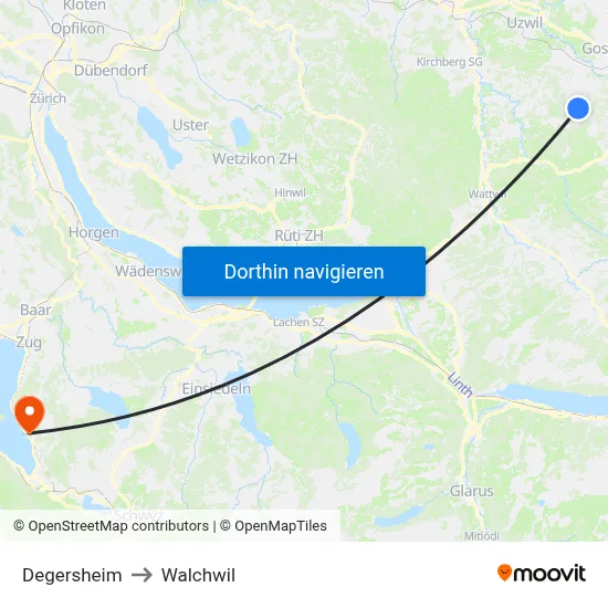 Degersheim to Walchwil map