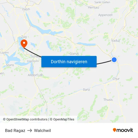 Bad Ragaz to Walchwil map