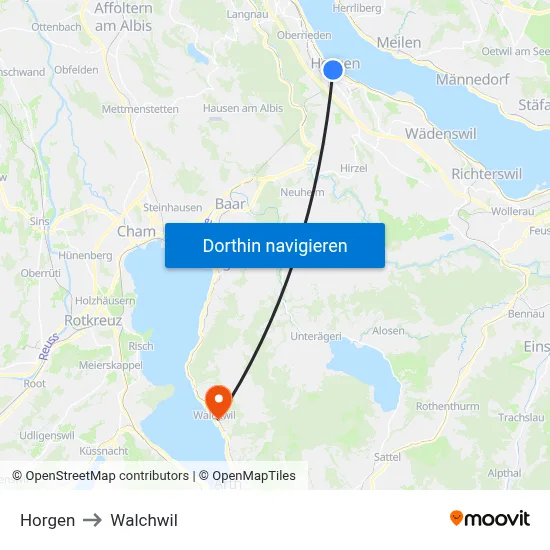 Horgen to Walchwil map
