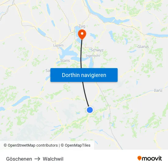 Göschenen to Walchwil map