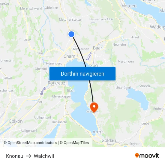 Knonau to Walchwil map