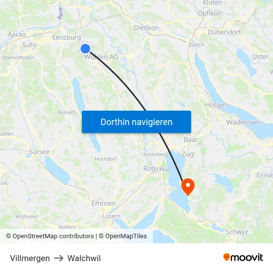 Villmergen to Walchwil map