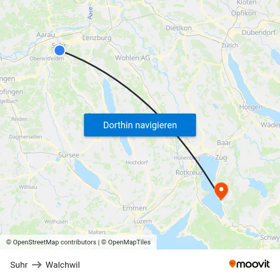 Suhr to Walchwil map