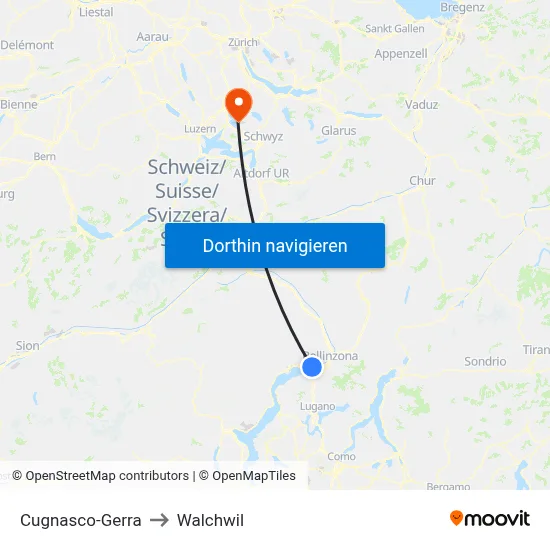 Cugnasco-Gerra to Walchwil map