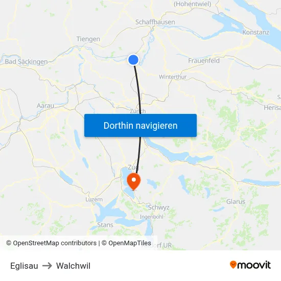 Eglisau to Walchwil map