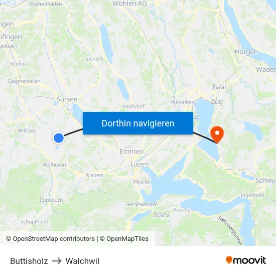 Buttisholz to Walchwil map