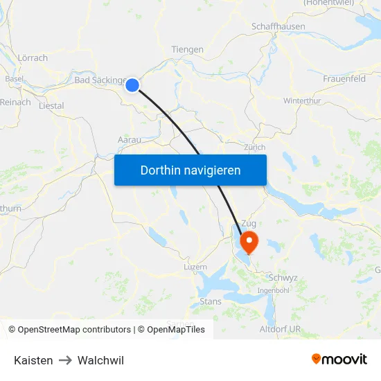 Kaisten to Walchwil map