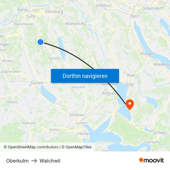 Oberkulm to Walchwil map