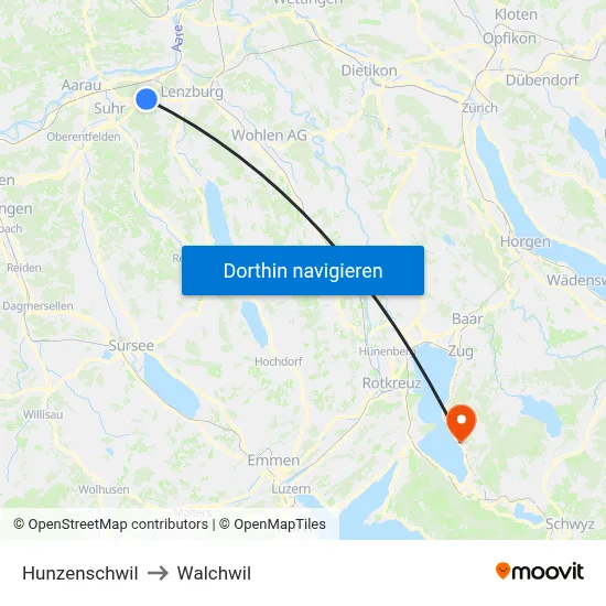 Hunzenschwil to Walchwil map