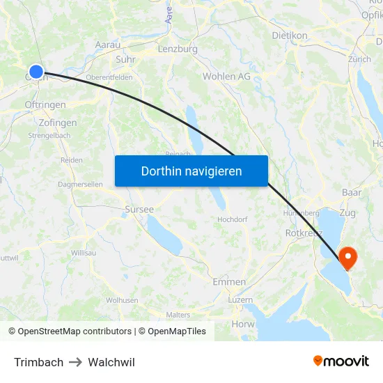 Trimbach to Walchwil map