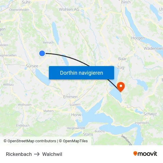 Rickenbach to Walchwil map