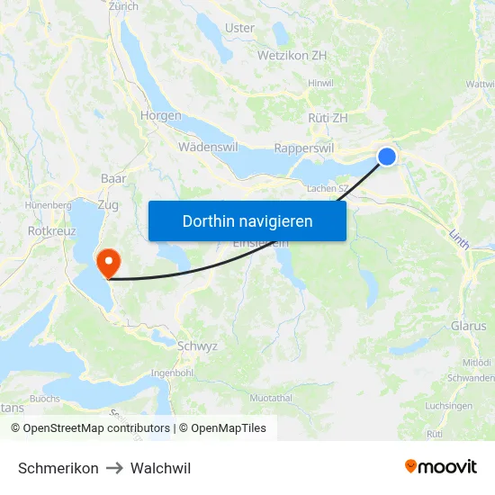Schmerikon to Walchwil map