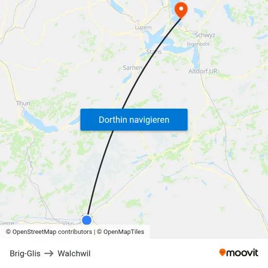 Brig-Glis to Walchwil map