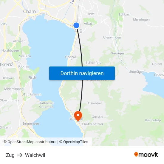 Zug to Walchwil map