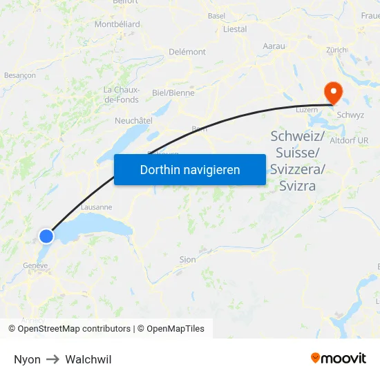 Nyon to Walchwil map