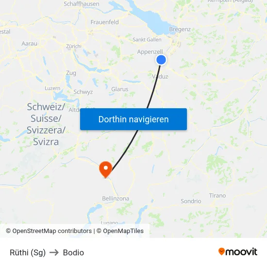 Rüthi (Sg) to Bodio map