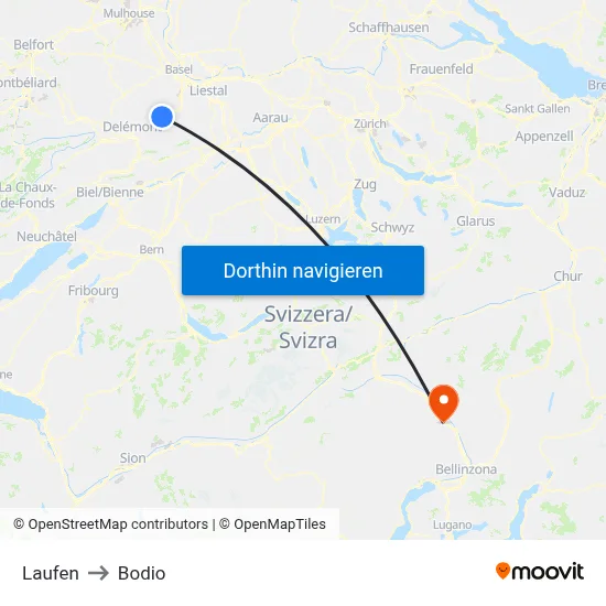 Laufen to Bodio map