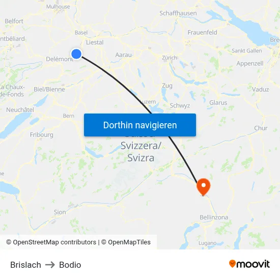 Brislach to Bodio map