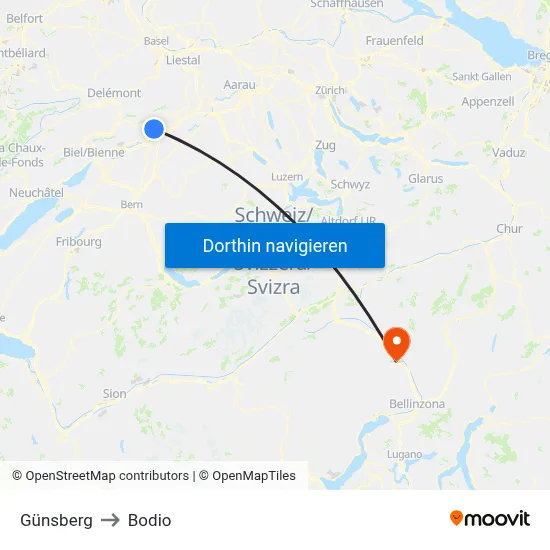 Günsberg to Bodio map