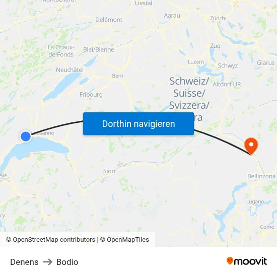 Denens to Bodio map