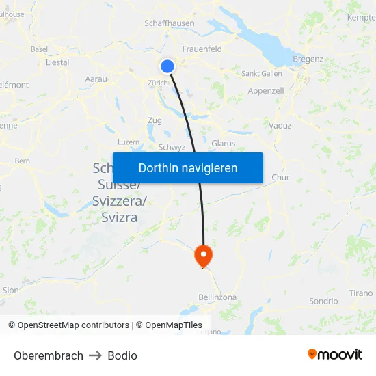 Oberembrach to Bodio map