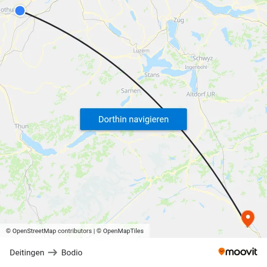 Deitingen to Bodio map