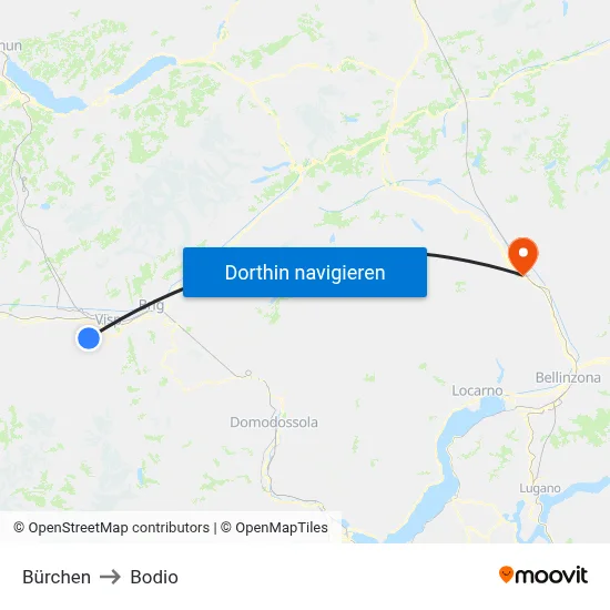 Bürchen to Bodio map