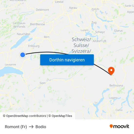 Romont (Fr) to Bodio map