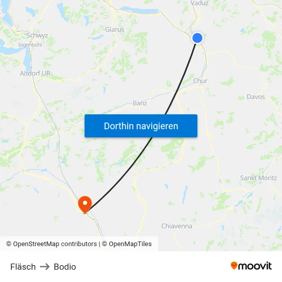 Fläsch to Bodio map