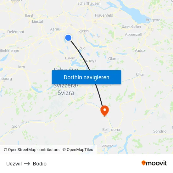 Uezwil to Bodio map