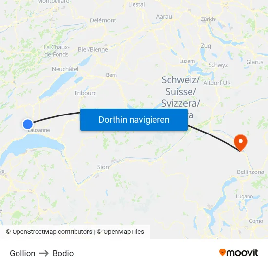 Gollion to Bodio map